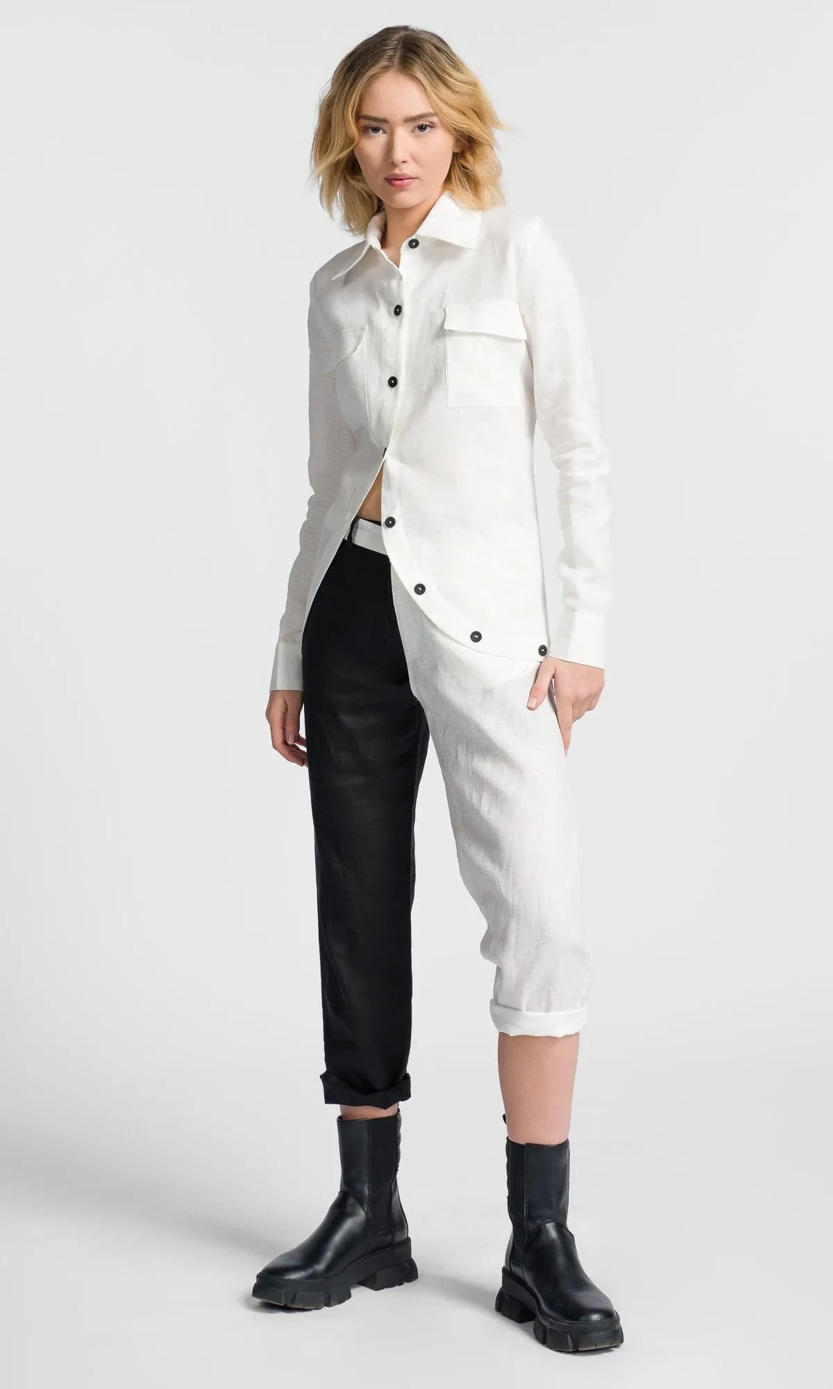 Linen Shirt with Asymmetric Closure