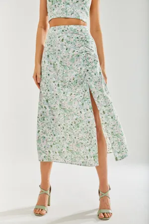 Liquorish Green Floral  Midi Skirt