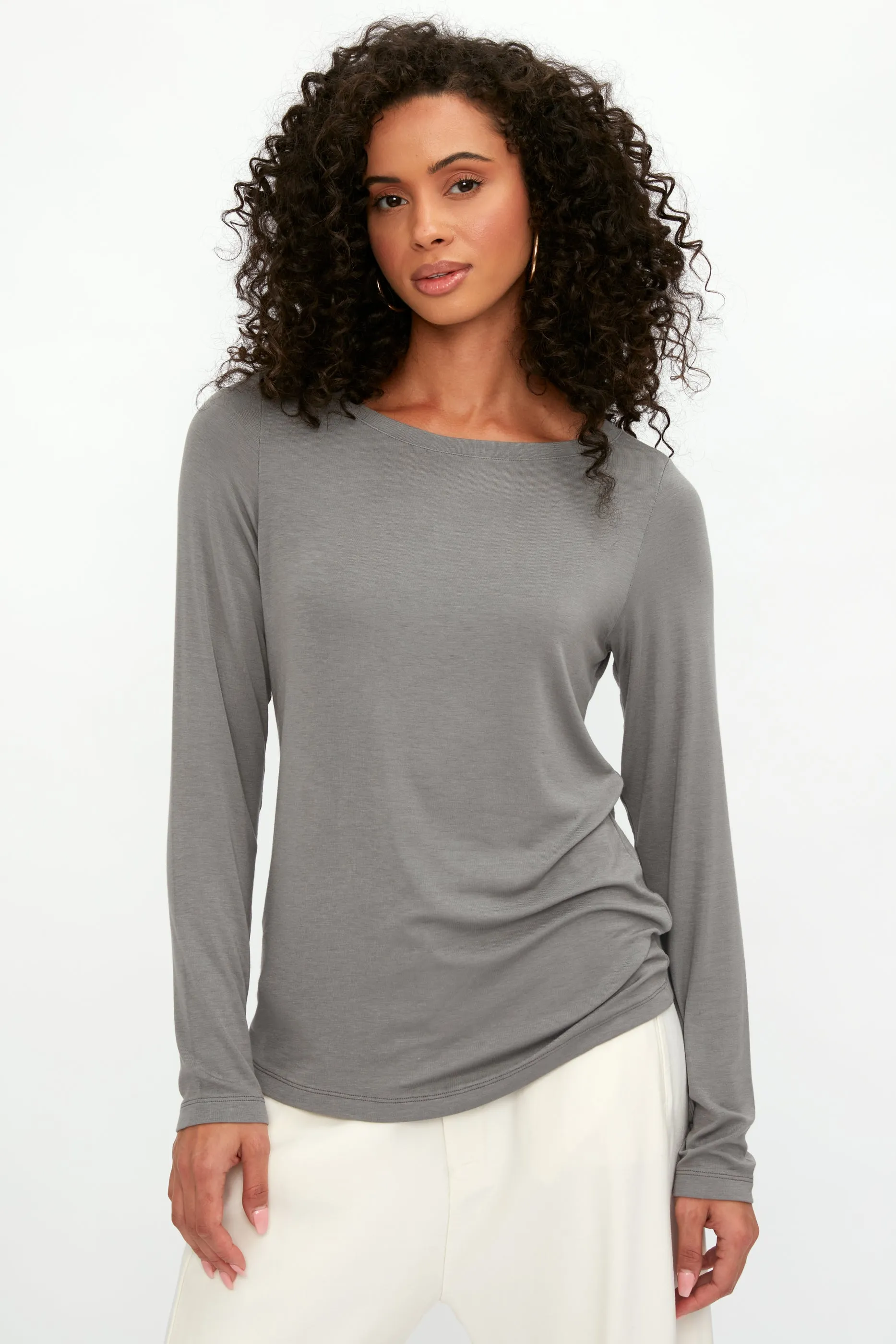 Long Sleeve Modal T-Shirt Top in Grey