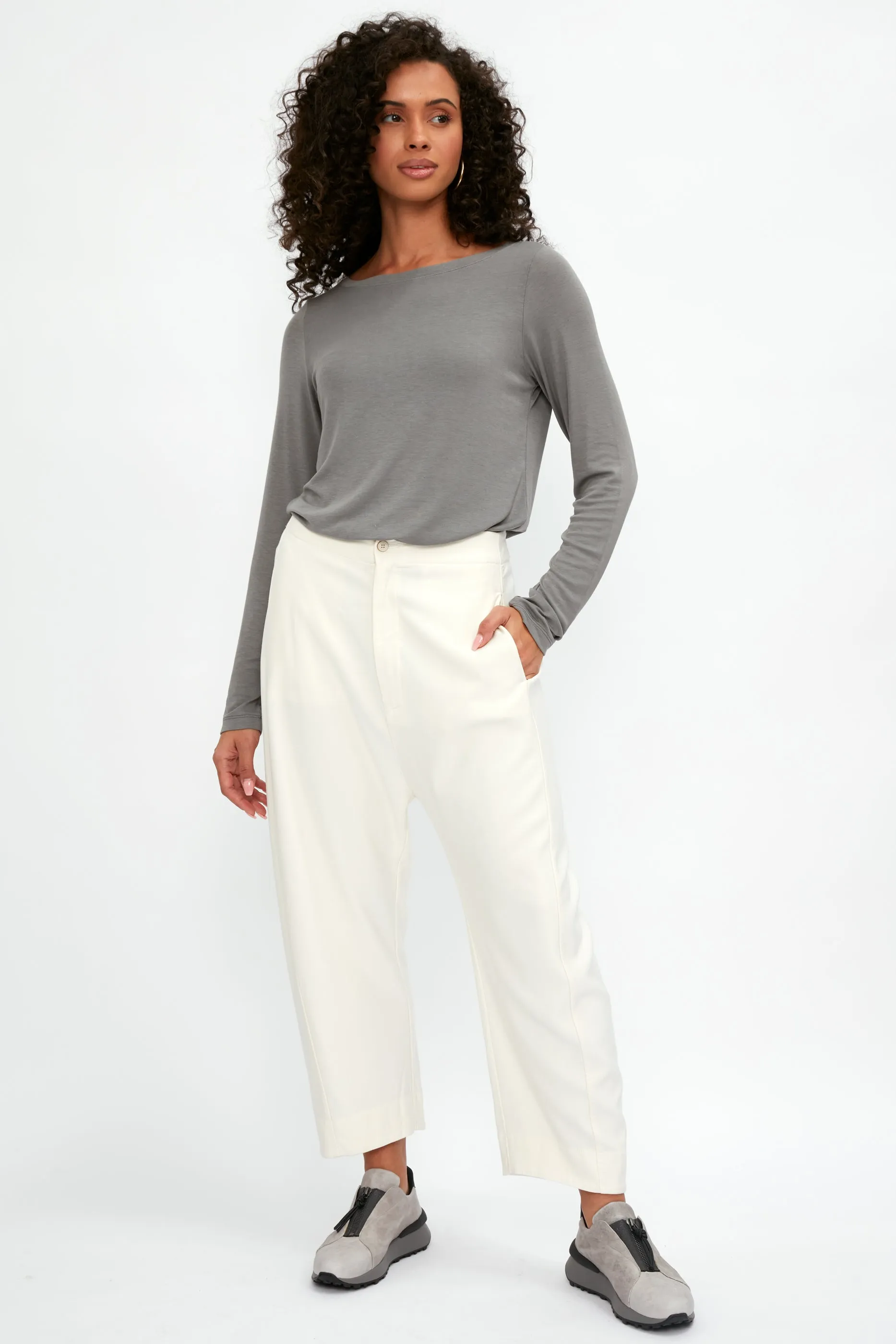 Long Sleeve Modal T-Shirt Top in Grey