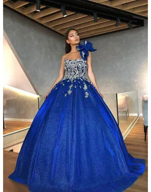 Luxury Royal Blue Evening Gown with Bow