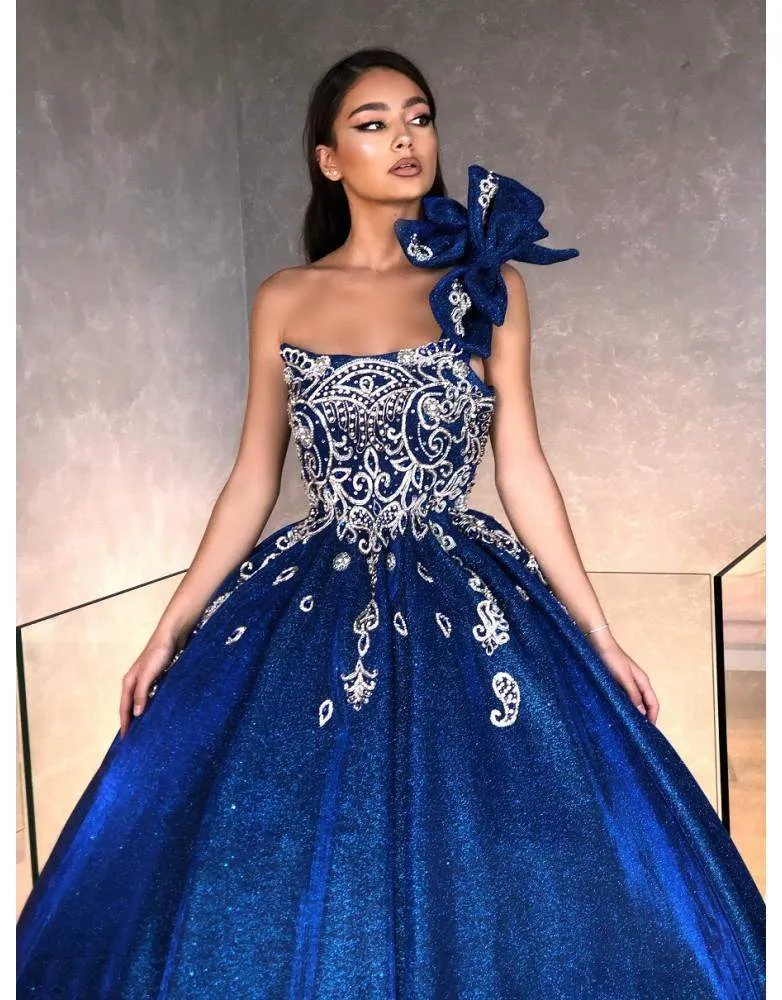 Luxury Royal Blue Evening Gown with Bow