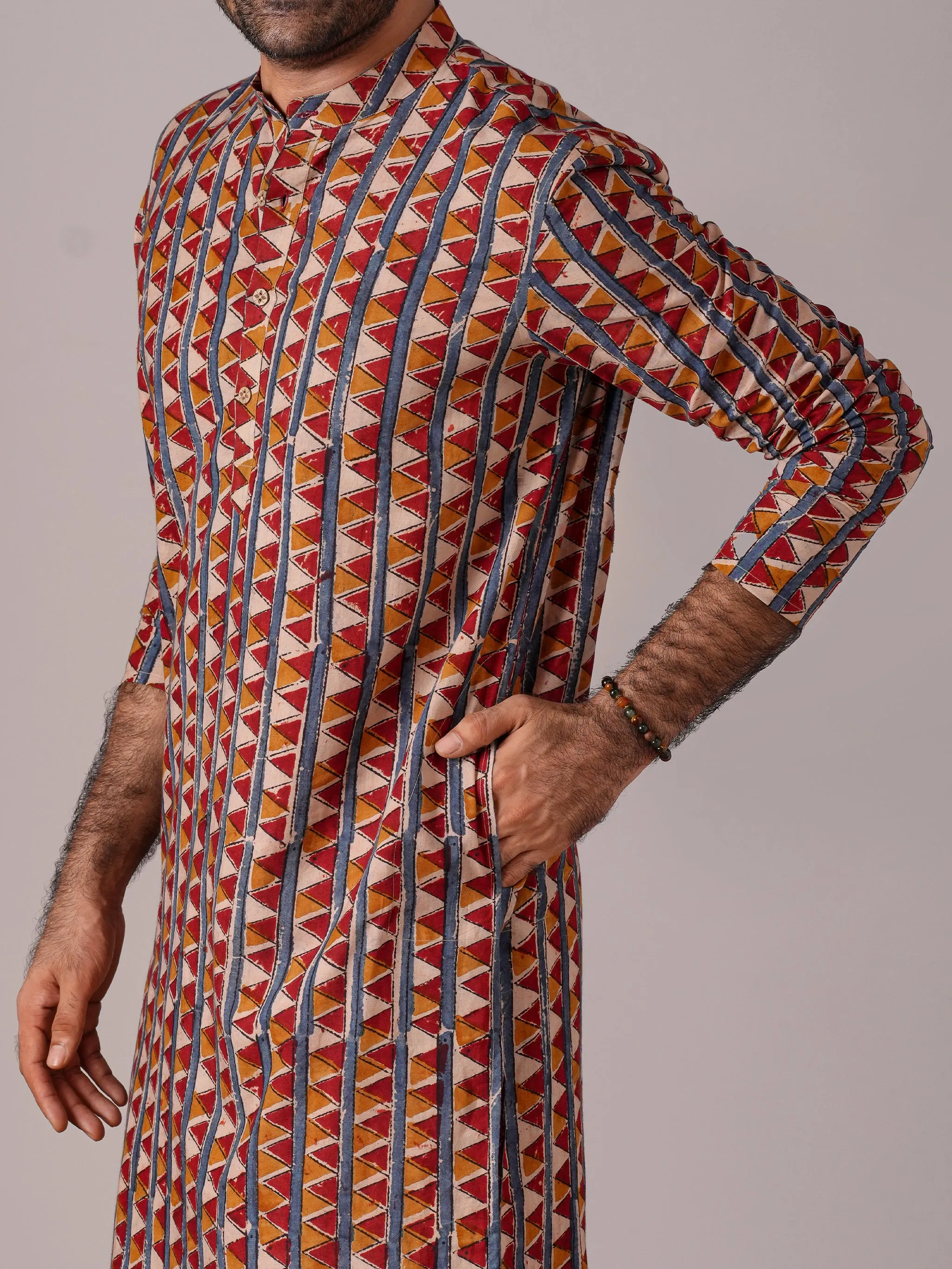 Maroon Geometric Print Men’s Kurta