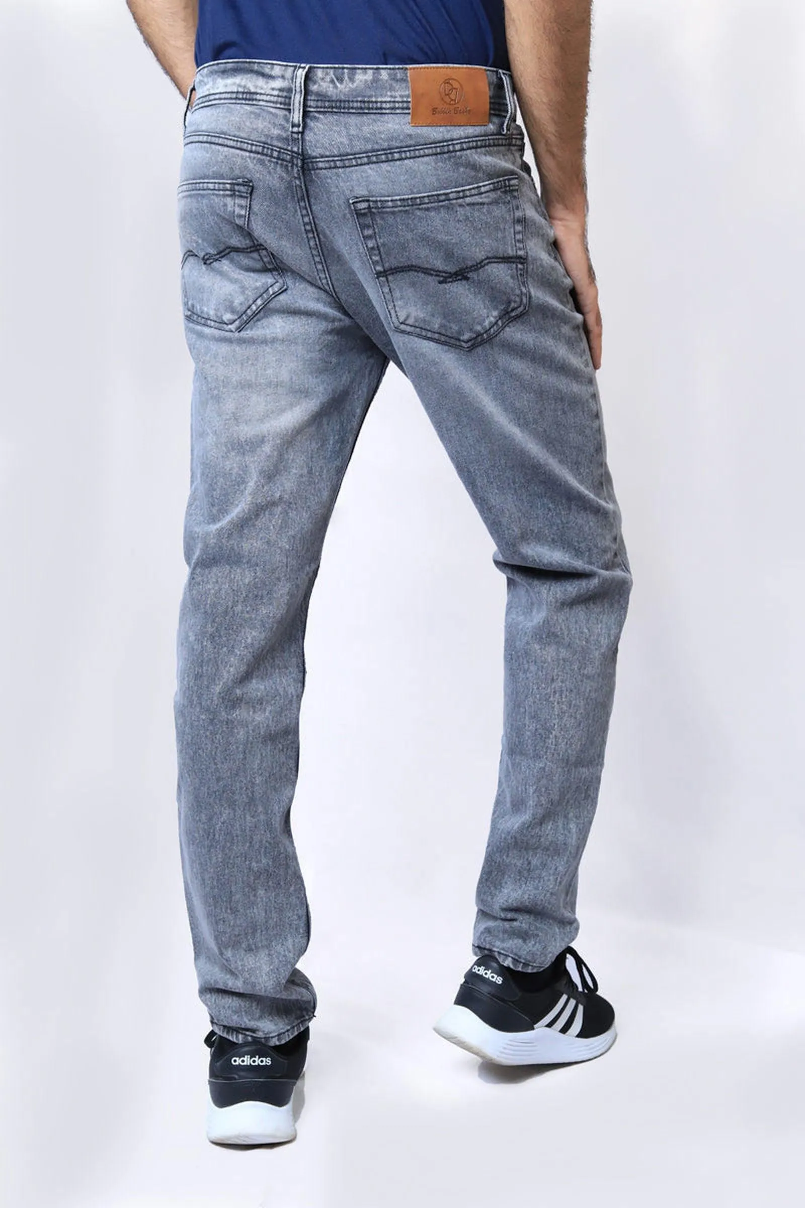 Men Grey Comfort Fit Light Acid Wash Jean