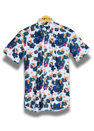 Men Slim Fit Printed Spread Collar Casual Half Sleev Shirt (f9)