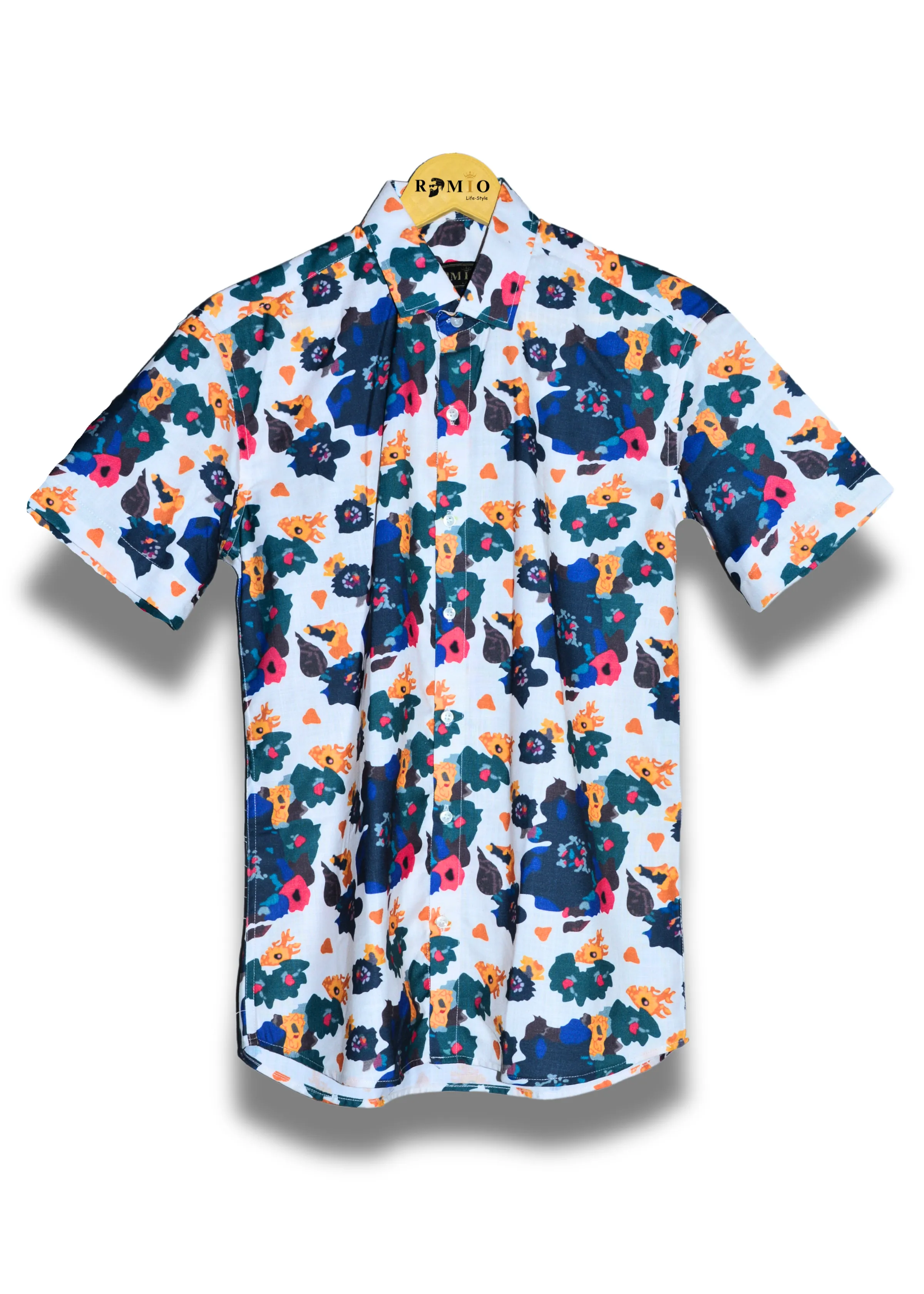 Men Slim Fit Printed Spread Collar Casual Half Sleev Shirt (f9)