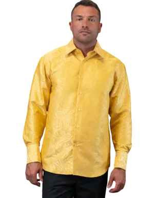 Men's Gold Casual Long Sleeves Shirt With Cufflink Regular-Fit