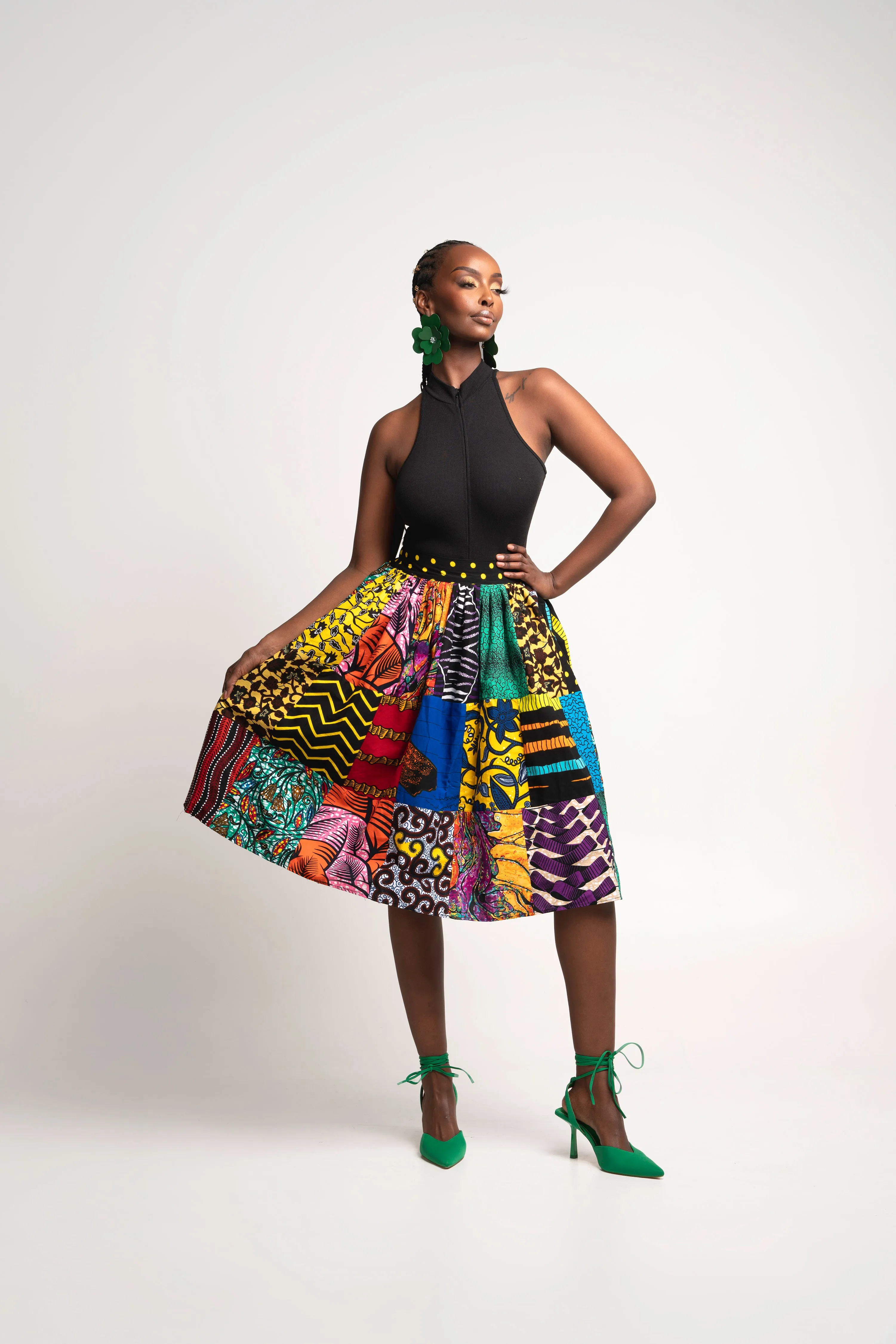 NANA PATCHWORK Midi Skirt