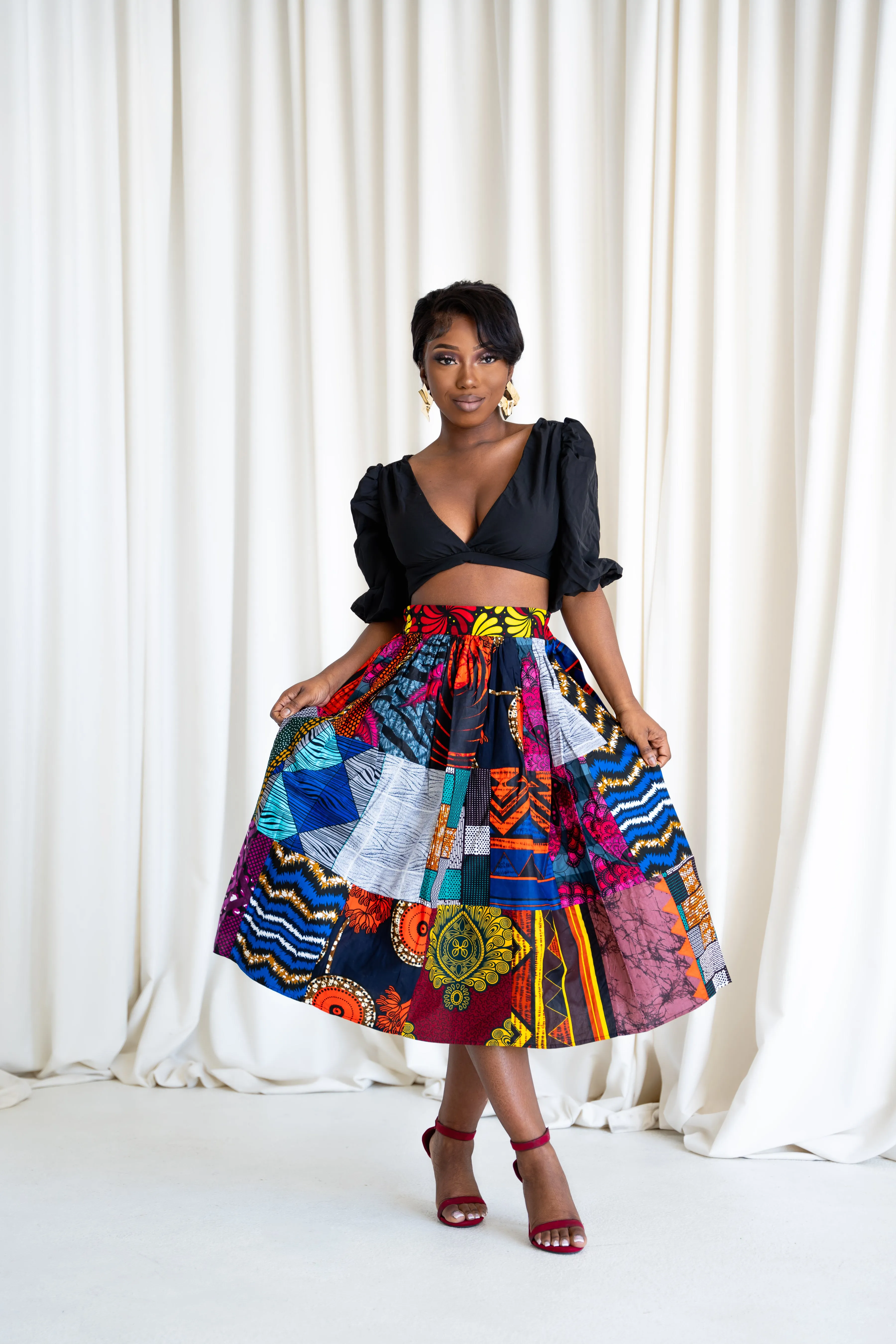 NANA PATCHWORK Midi Skirt