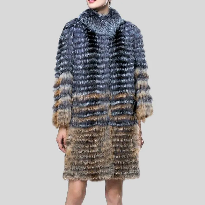 Natural Silver Fox And Red Fox Fur Coat