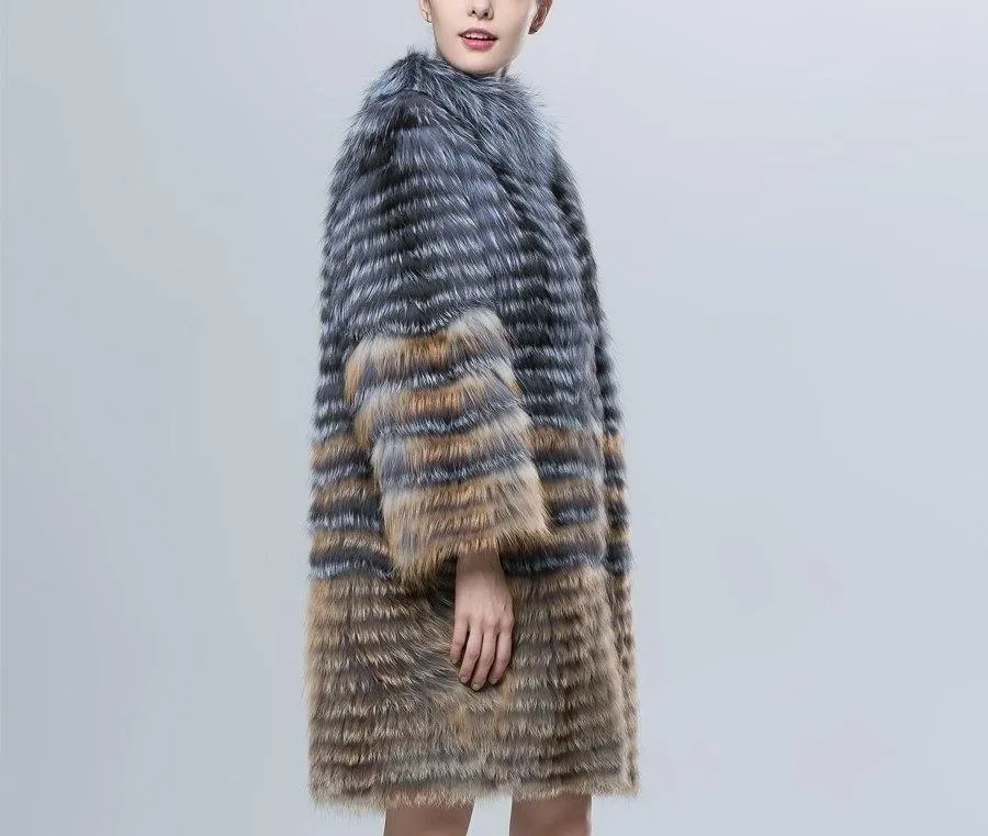 Natural Silver Fox And Red Fox Fur Coat