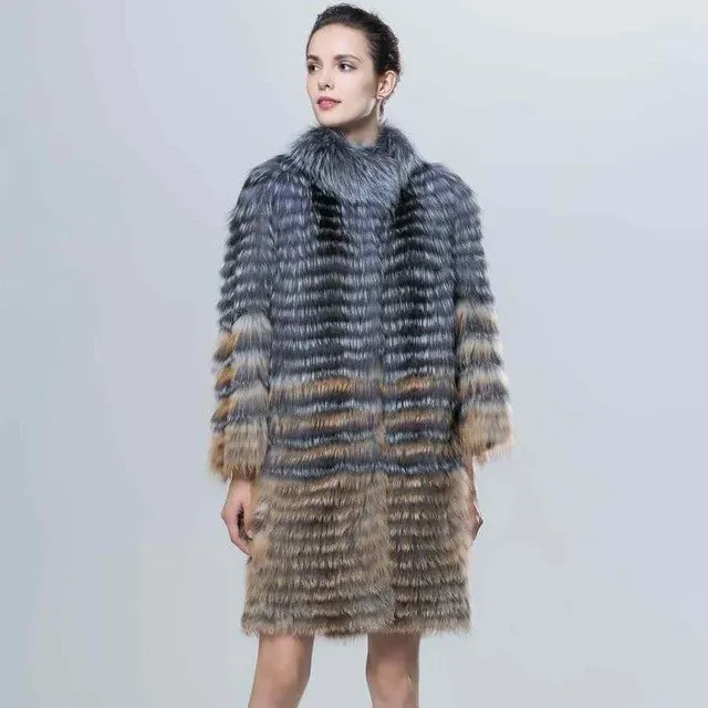 Natural Silver Fox And Red Fox Fur Coat