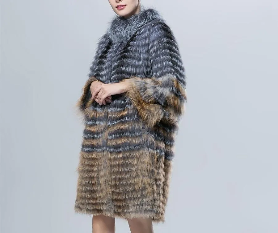 Natural Silver Fox And Red Fox Fur Coat