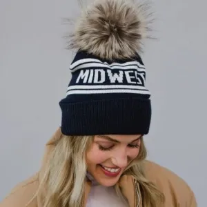 Navy & Off White Midwest Pom Hat