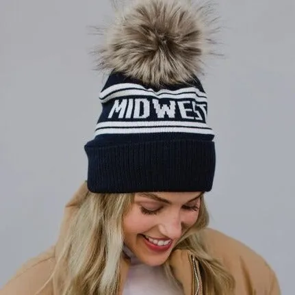 Navy & Off White Midwest Pom Hat