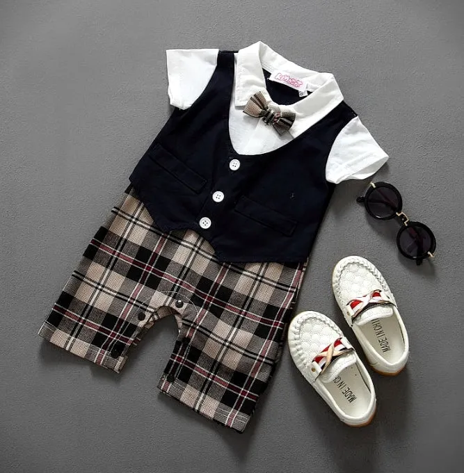 Navy Checked Gentleman Romper Jumpsuit #2000107