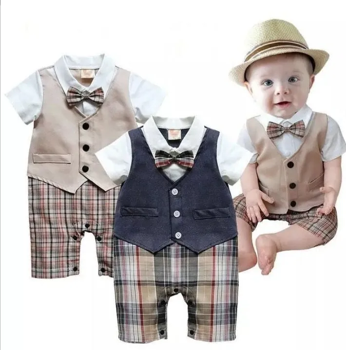 Navy Checked Gentleman Romper Jumpsuit #2000107