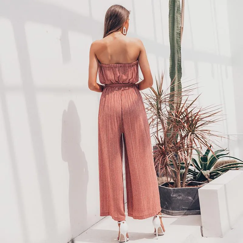 Off shoulder Jumpsuit Elegant Sashes Long Summer Rompers solid leopard print