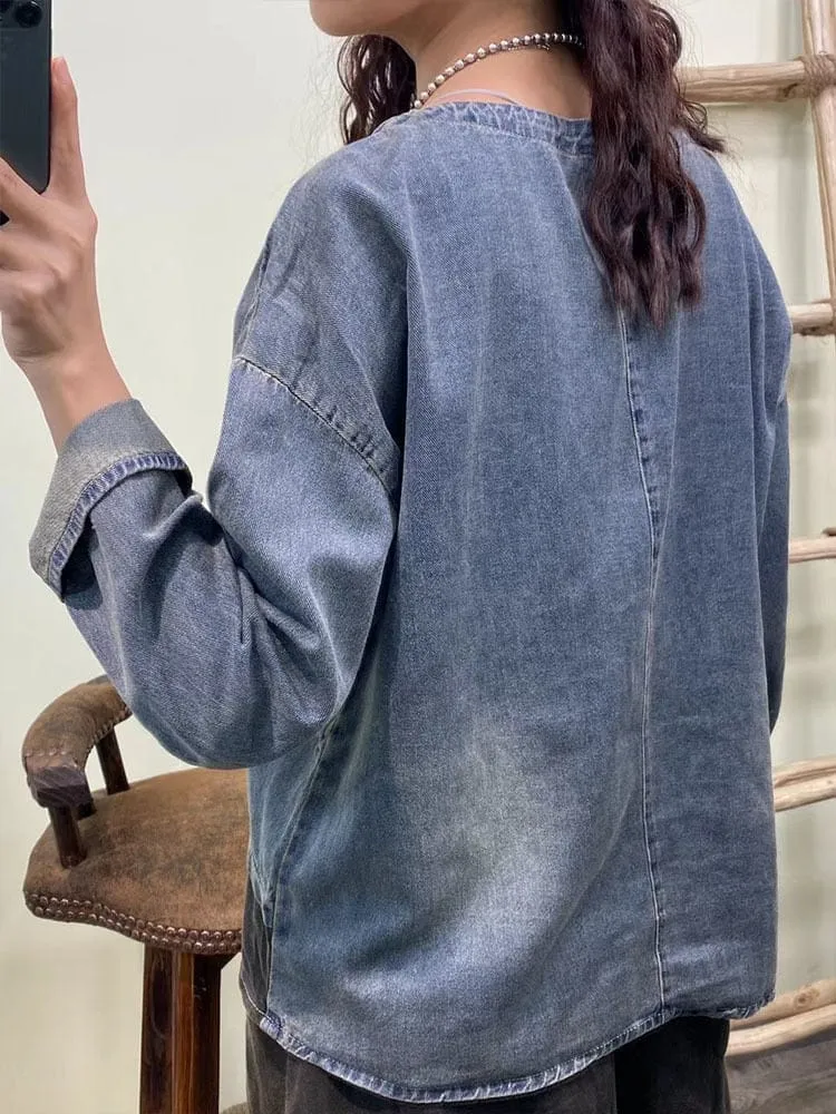 Patchwork Denim Cotton T-Shirt