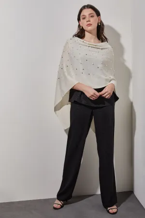 Pearl Beaded Poncho - Soft Cashmere, White
