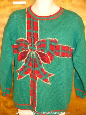 Plaid Bow Green Horrible Christmas Sweater Pullover