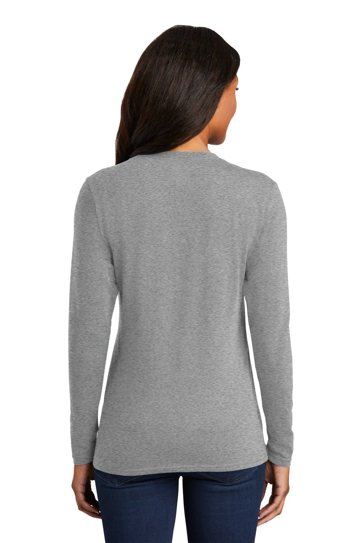 Port & Company Ladies Long Sleeve Custom Core Cotton Tee's, Athletic Heather