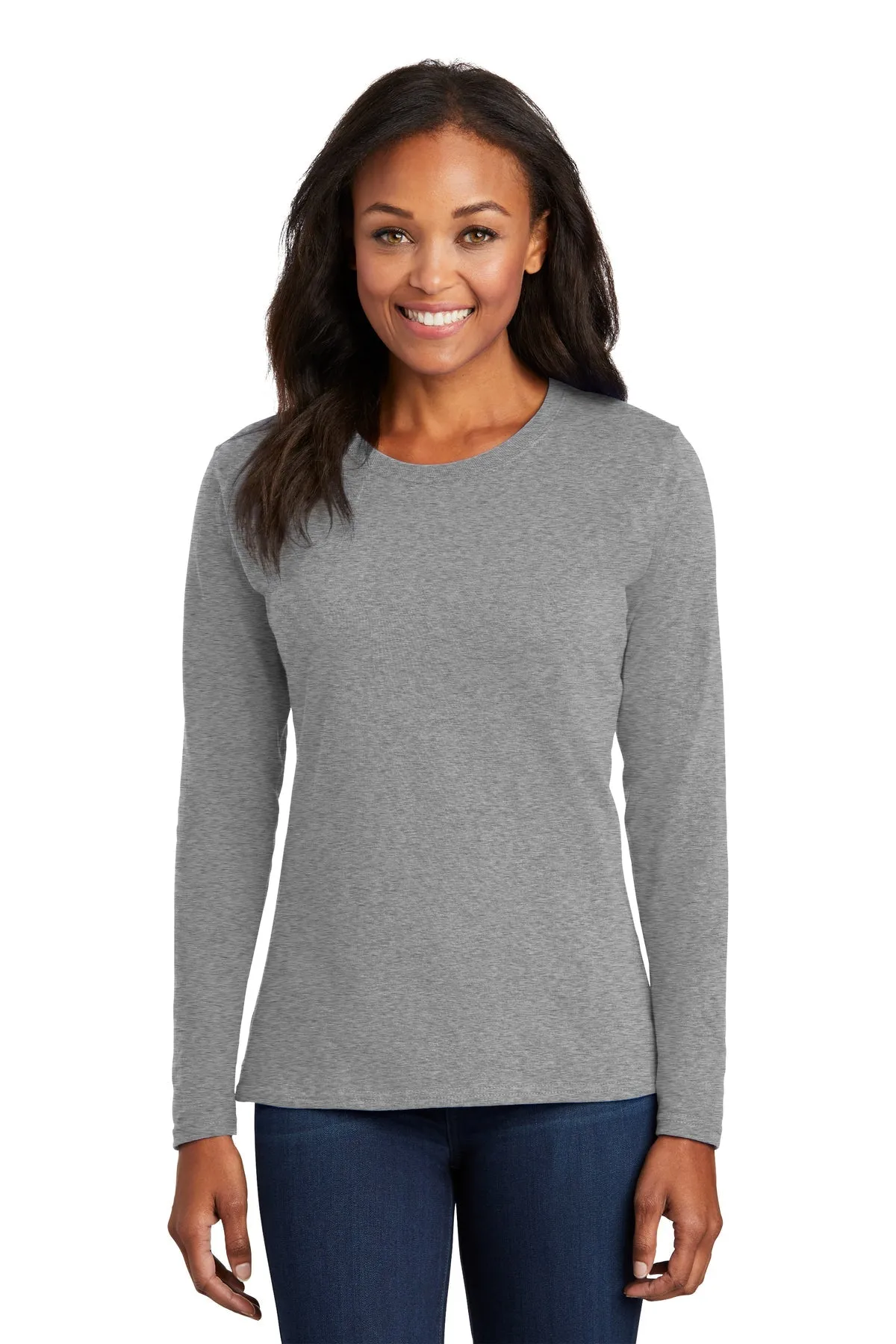 Port & Company Ladies Long Sleeve Custom Core Cotton Tee's, Athletic Heather