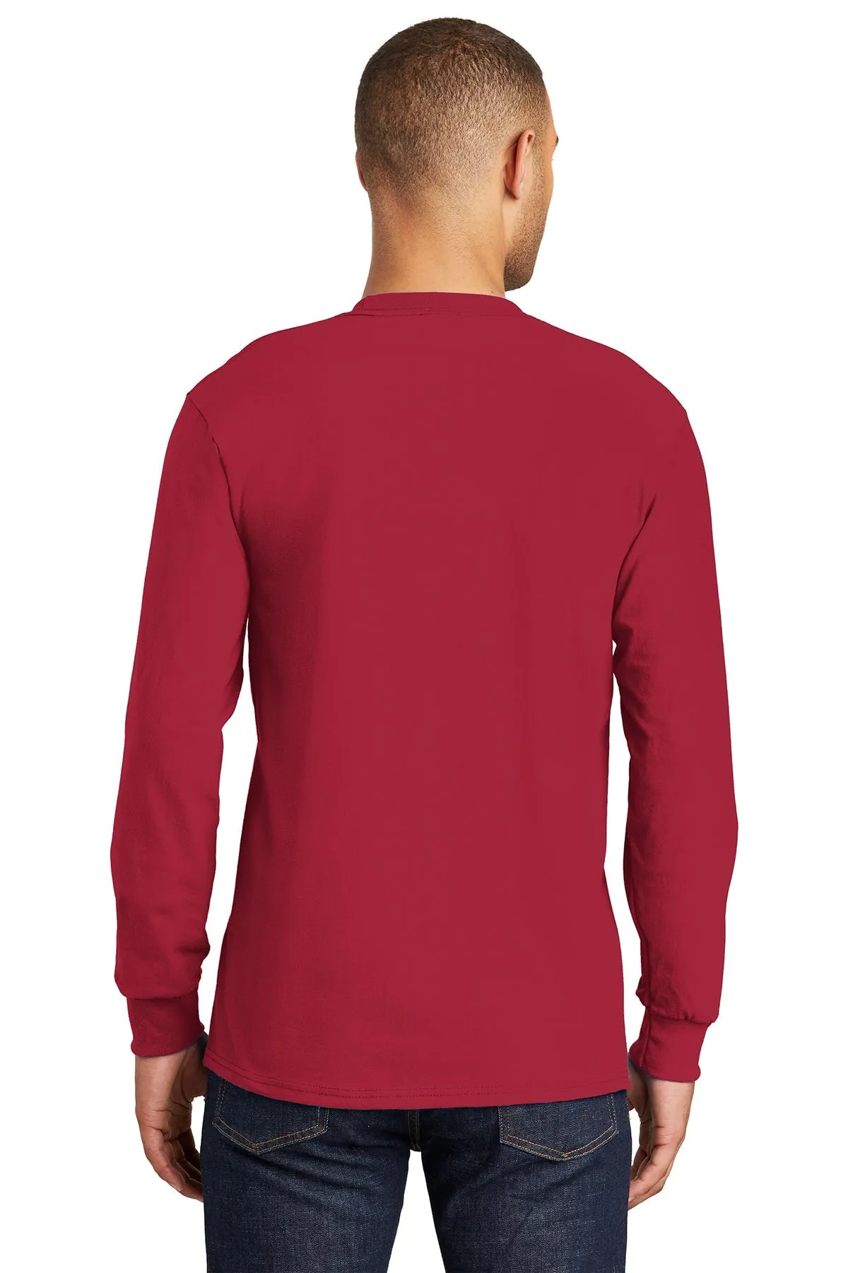 Port & Company Tall Long Sleeve Customized Essential Pocket Tee's, Red