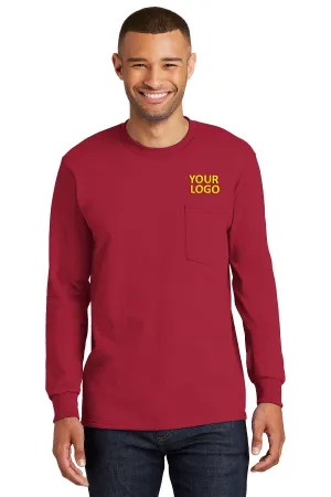 Port & Company Tall Long Sleeve Customized Essential Pocket Tee's, Red