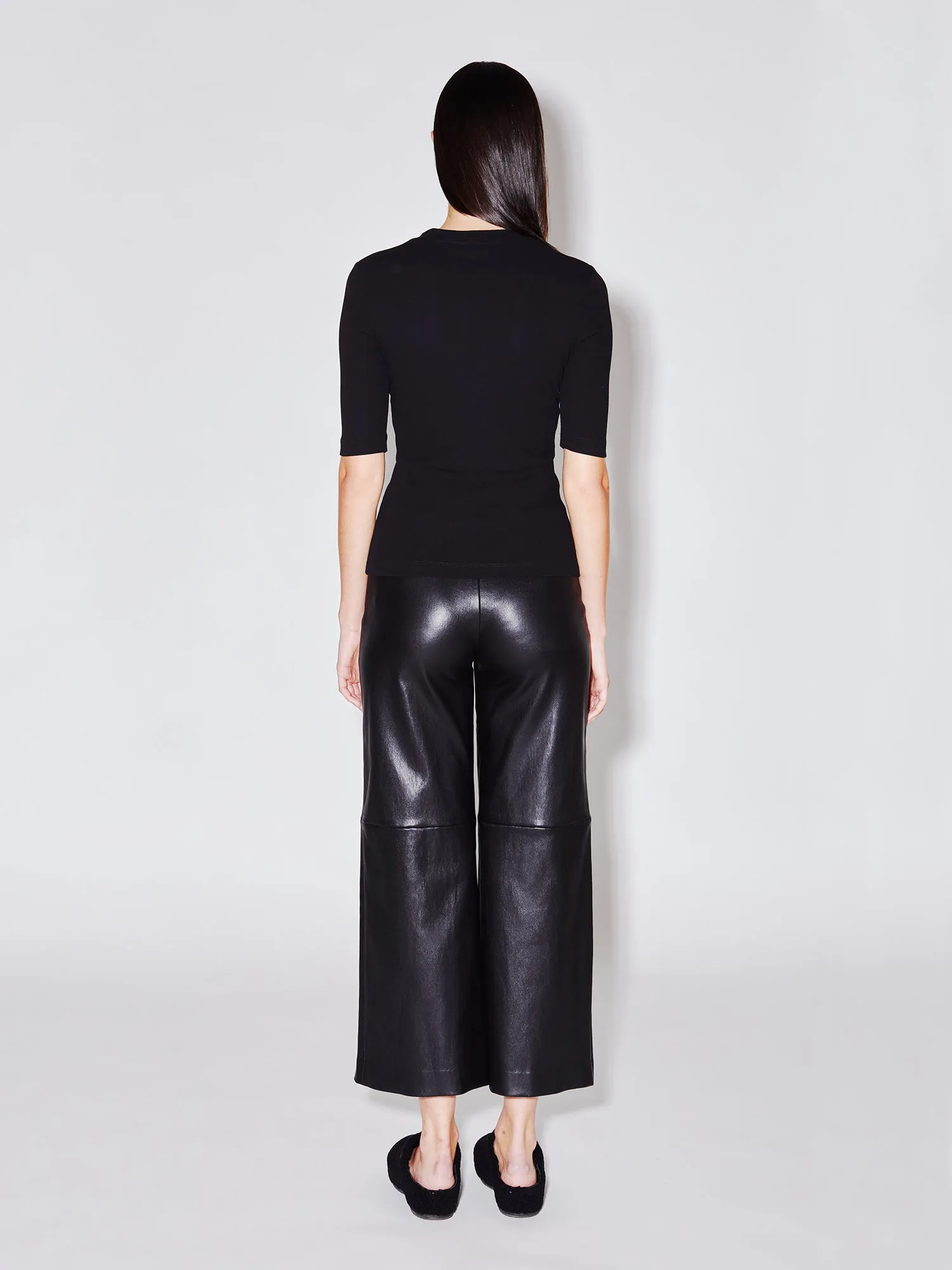 Pull On Cropped Straight Leather Pant