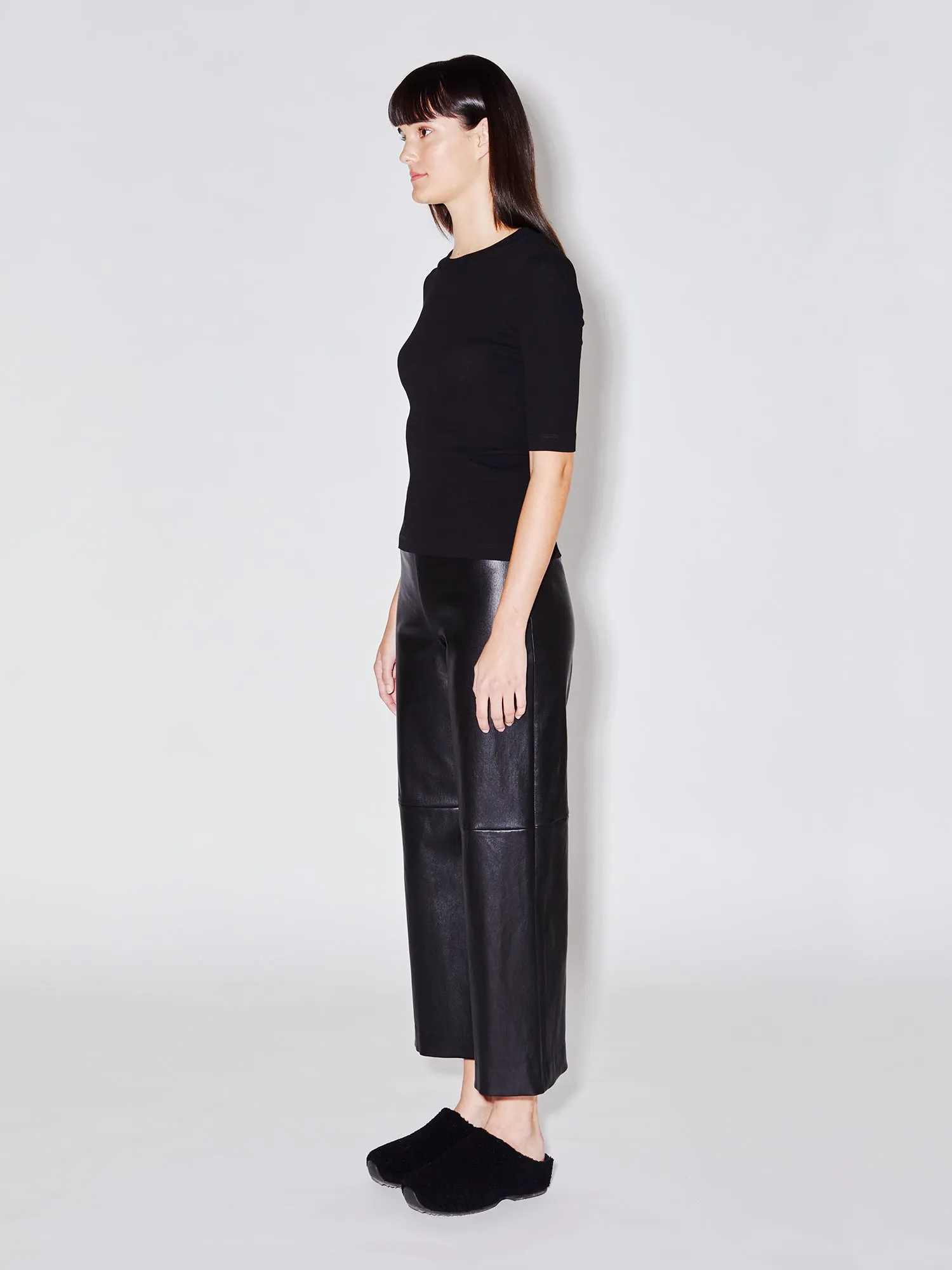 Pull On Cropped Straight Leather Pant