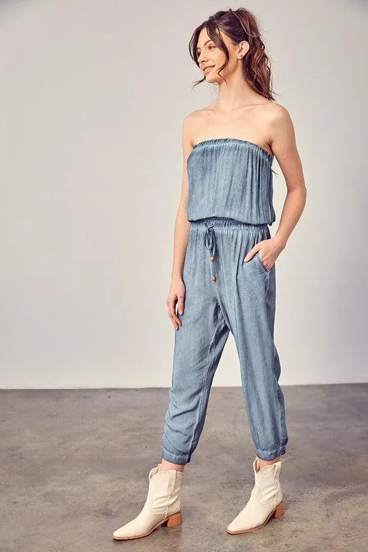 Raw Edge Detail Tube Jumpsuit