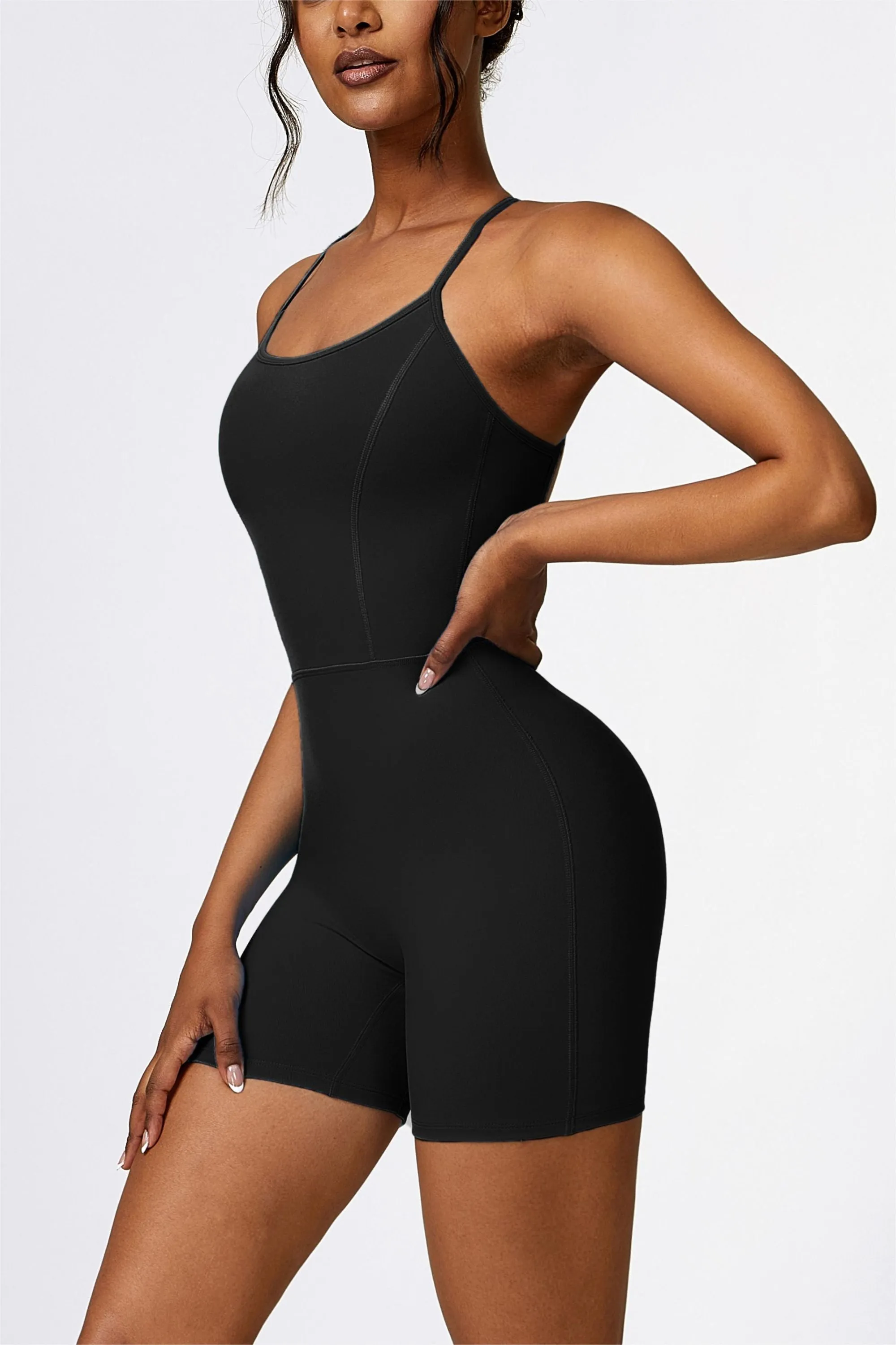 Scoop Neck Strappy Open Back Unitard