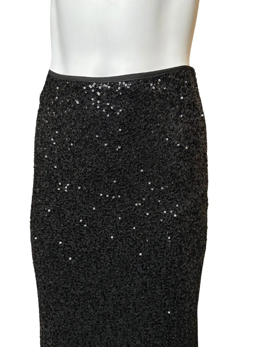 Sequin Bias Maxi Skirt in Black