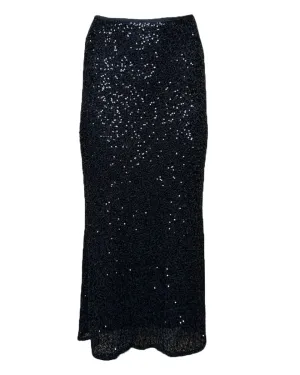 Sequin Bias Maxi Skirt in Black