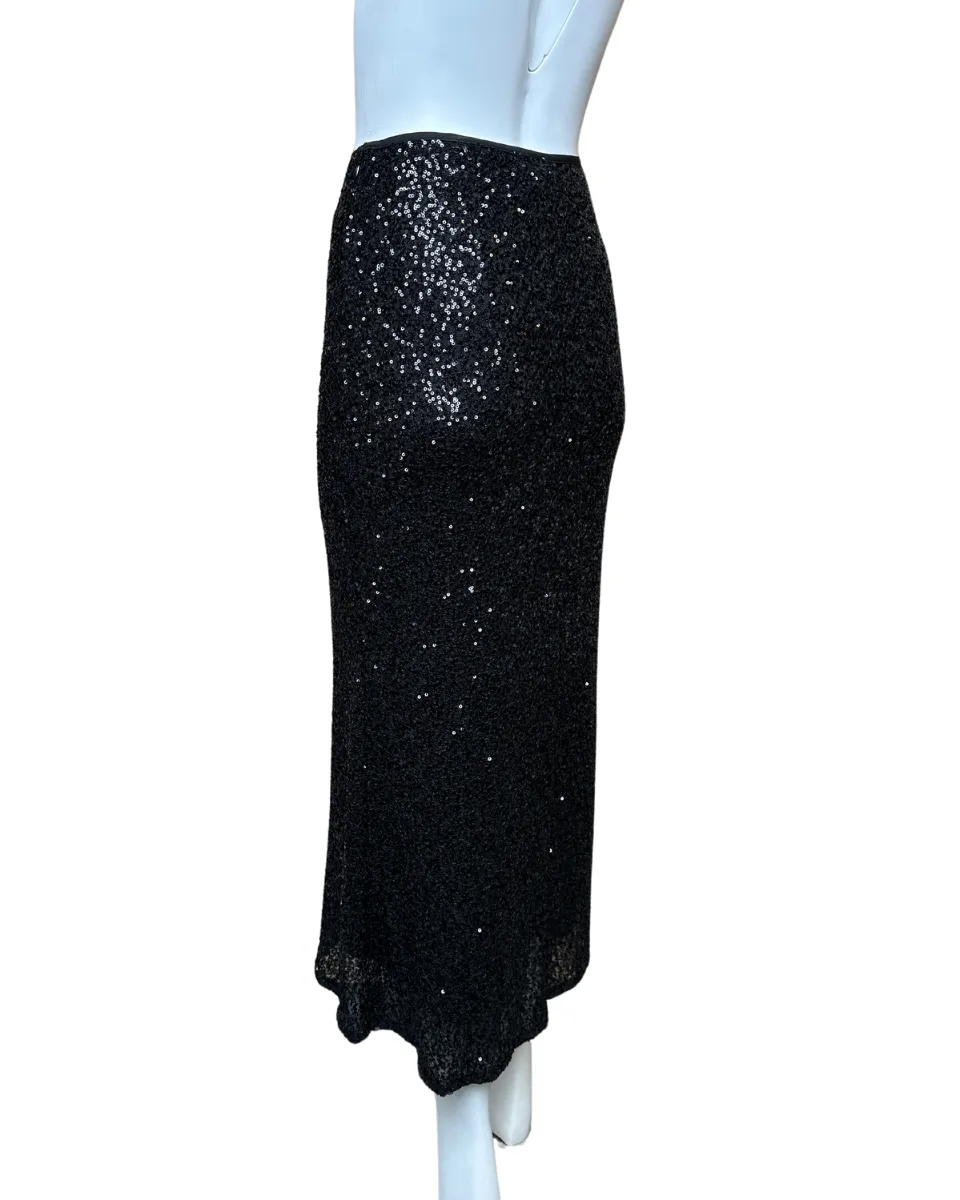 Sequin Bias Maxi Skirt in Black