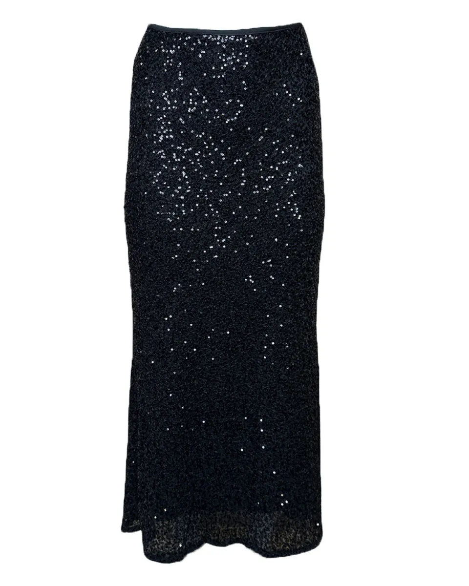 Sequin Bias Maxi Skirt in Black