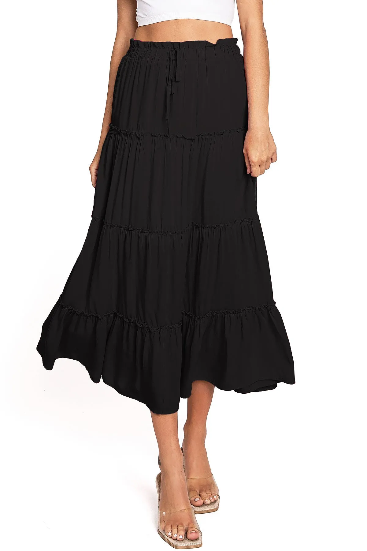 Shirred Midi Skirt