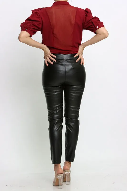 Single Button Leather Pants