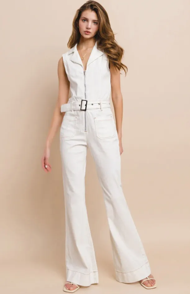 Sleeveless Long Denim Jumpsuit