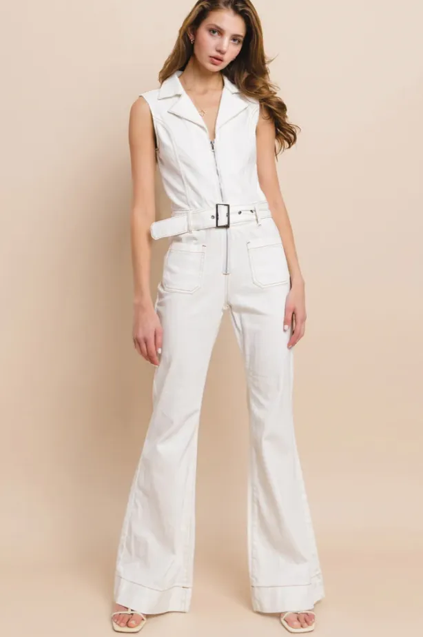 Sleeveless Long Denim Jumpsuit