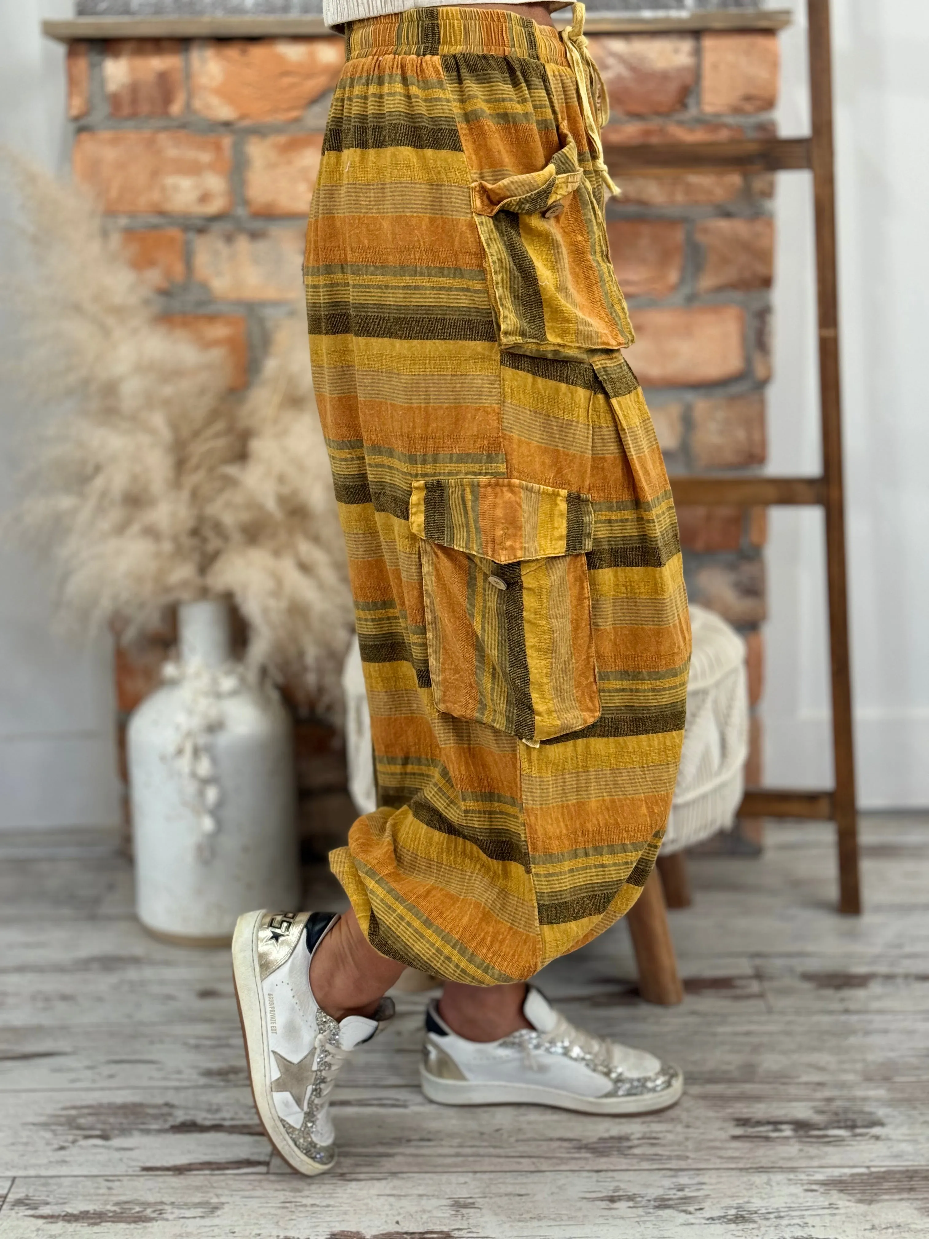Striped Washed Slouchy Cargo Pants