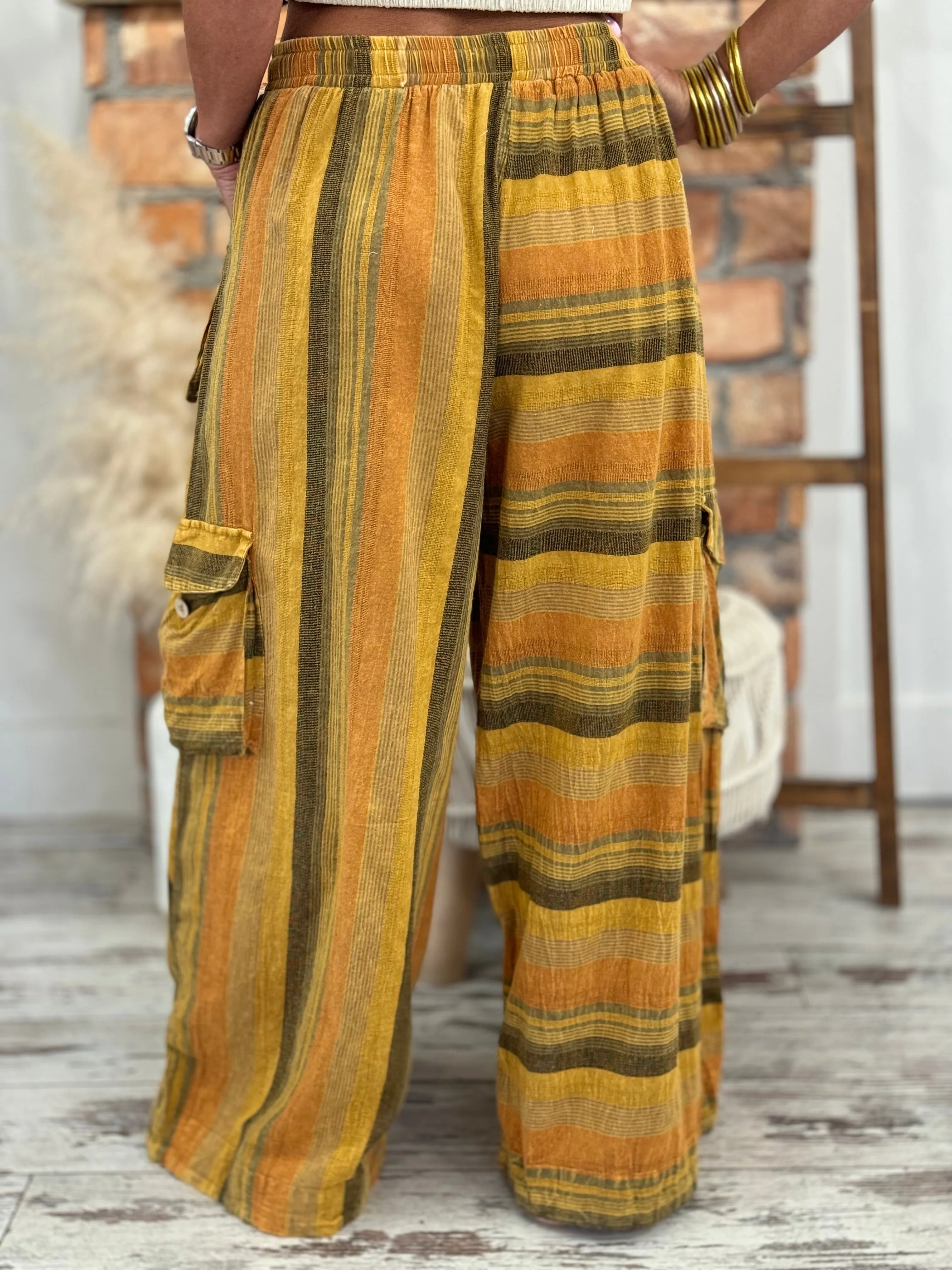Striped Washed Slouchy Cargo Pants