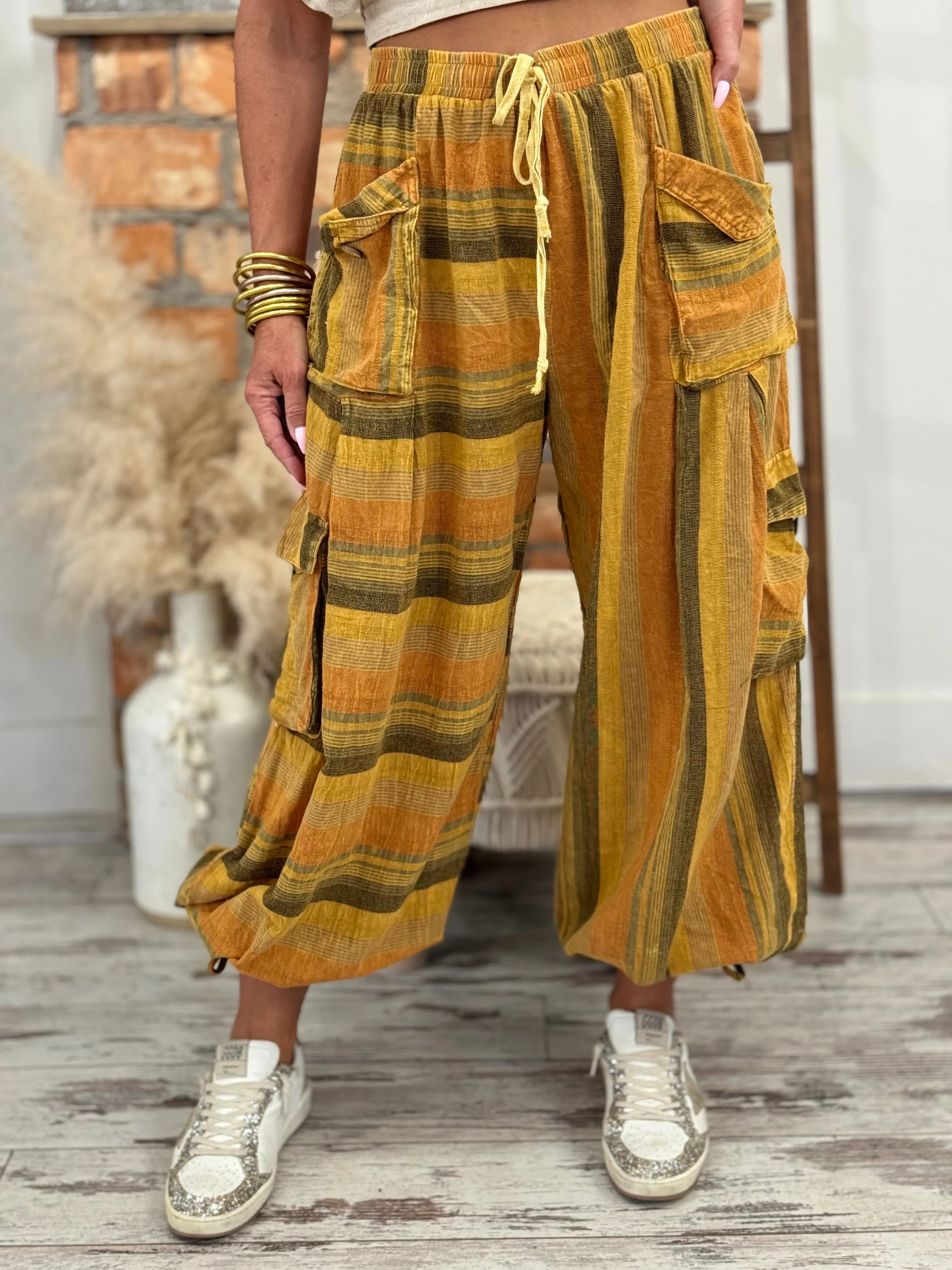 Striped Washed Slouchy Cargo Pants