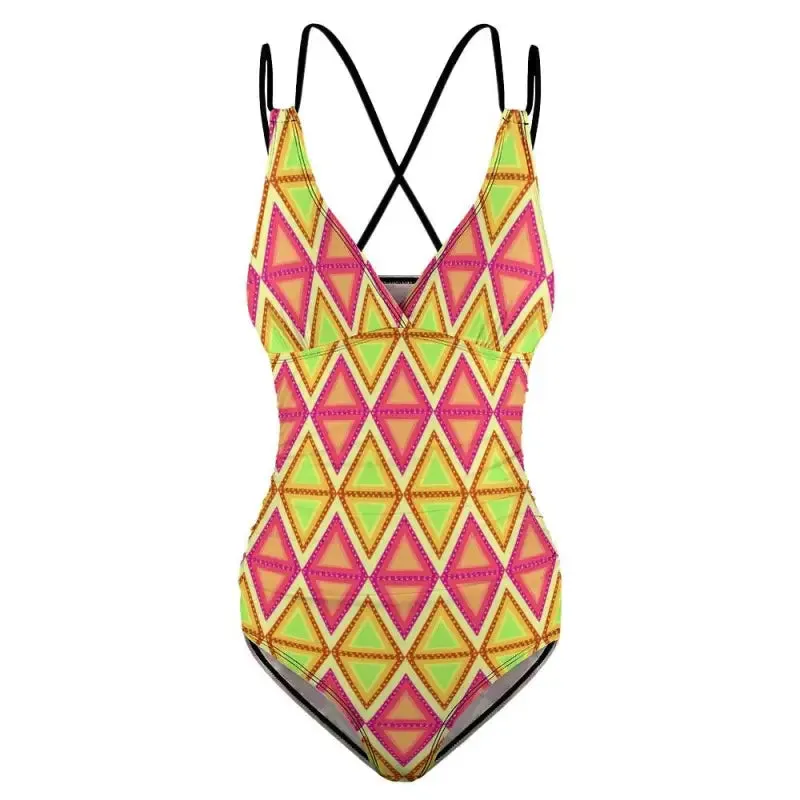 Swim Stylishly in our Funky Vibrant Geometric One Piece Swimsuit