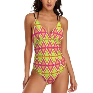 Swim Stylishly in our Funky Vibrant Geometric One Piece Swimsuit