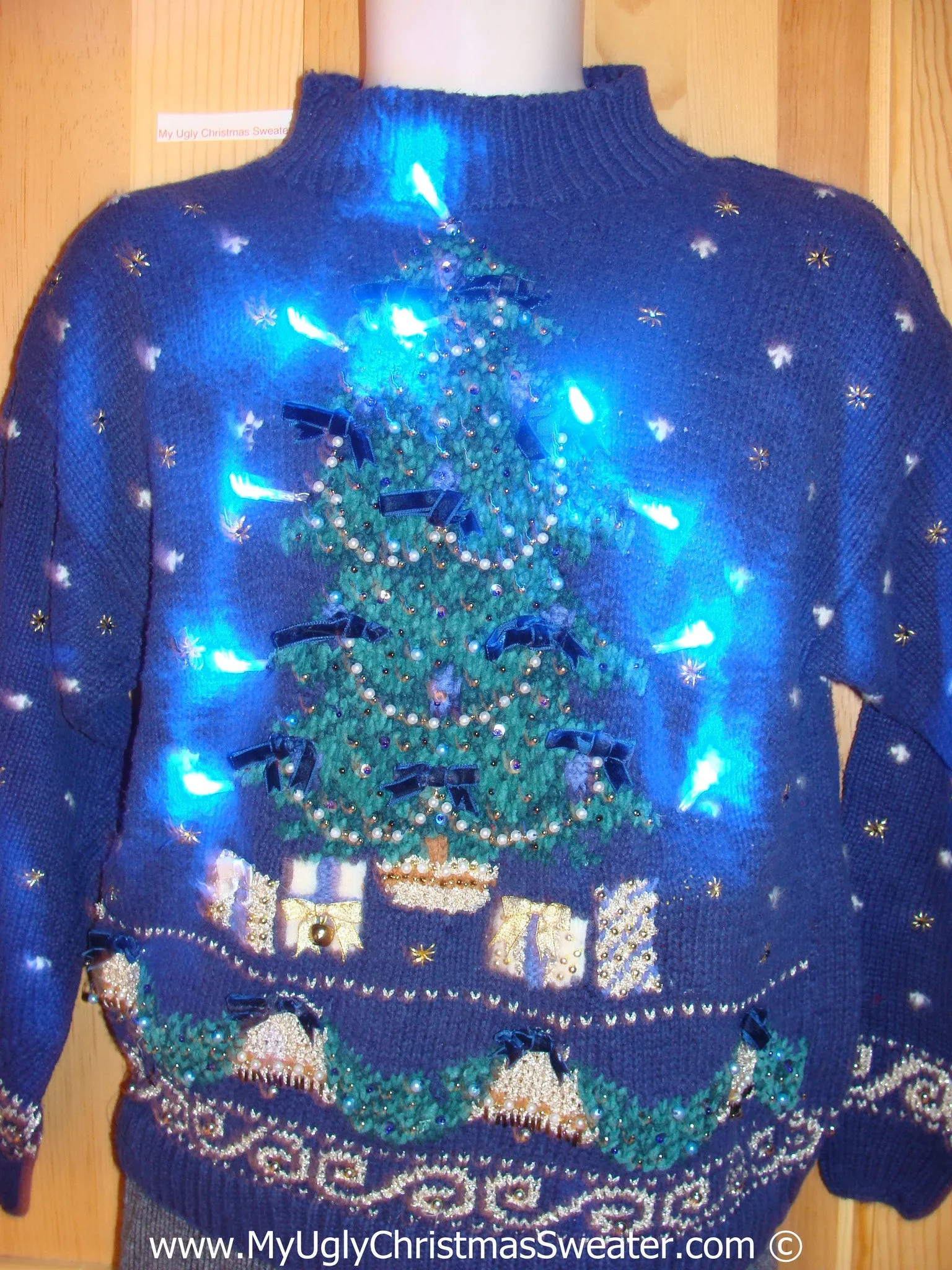 Tacky Xmas Sweater with Lights Tree, Bling, 2sided (g149)