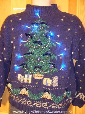 Tacky Xmas Sweater with Lights Tree, Bling, 2sided (g149)