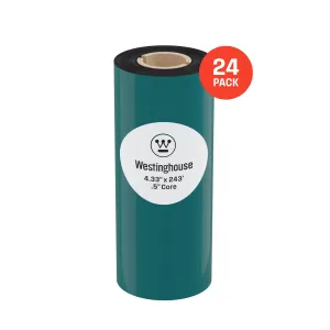 Thermal Transfer Ribbon, Black, 24 Rolls, 0.5 Inch Core, 4.33" x 243'