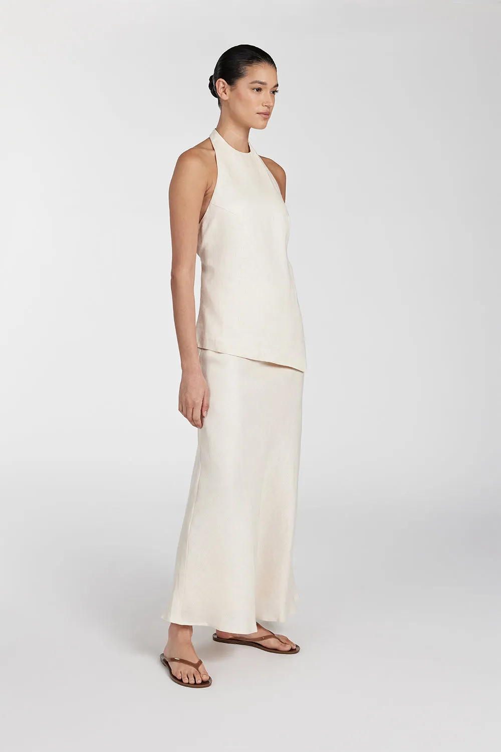 TYRA CREAM LINEN MIDI SKIRT